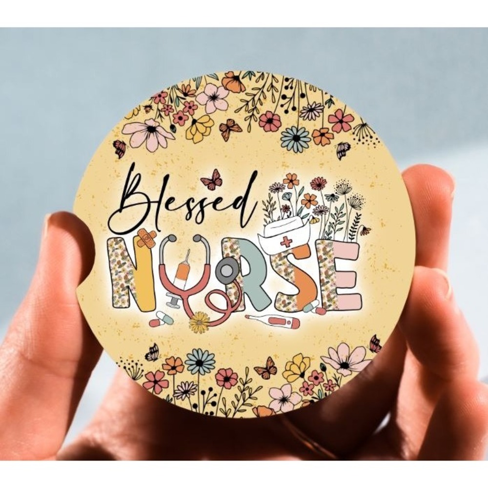 Set of 2 Car Coasters, Blessed Nurse Car Coaster, Neoprene Car Coaster